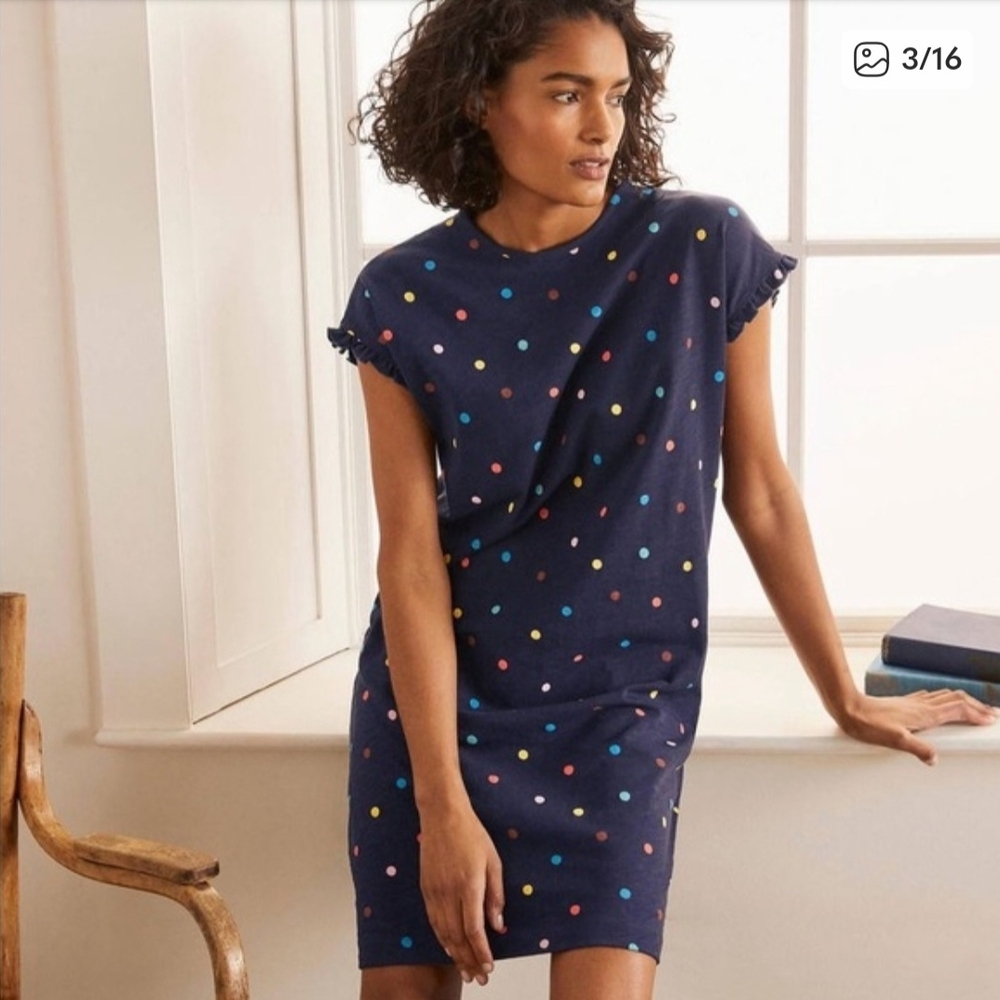 BODEN Faye Navy Dress with Multicolor Dots